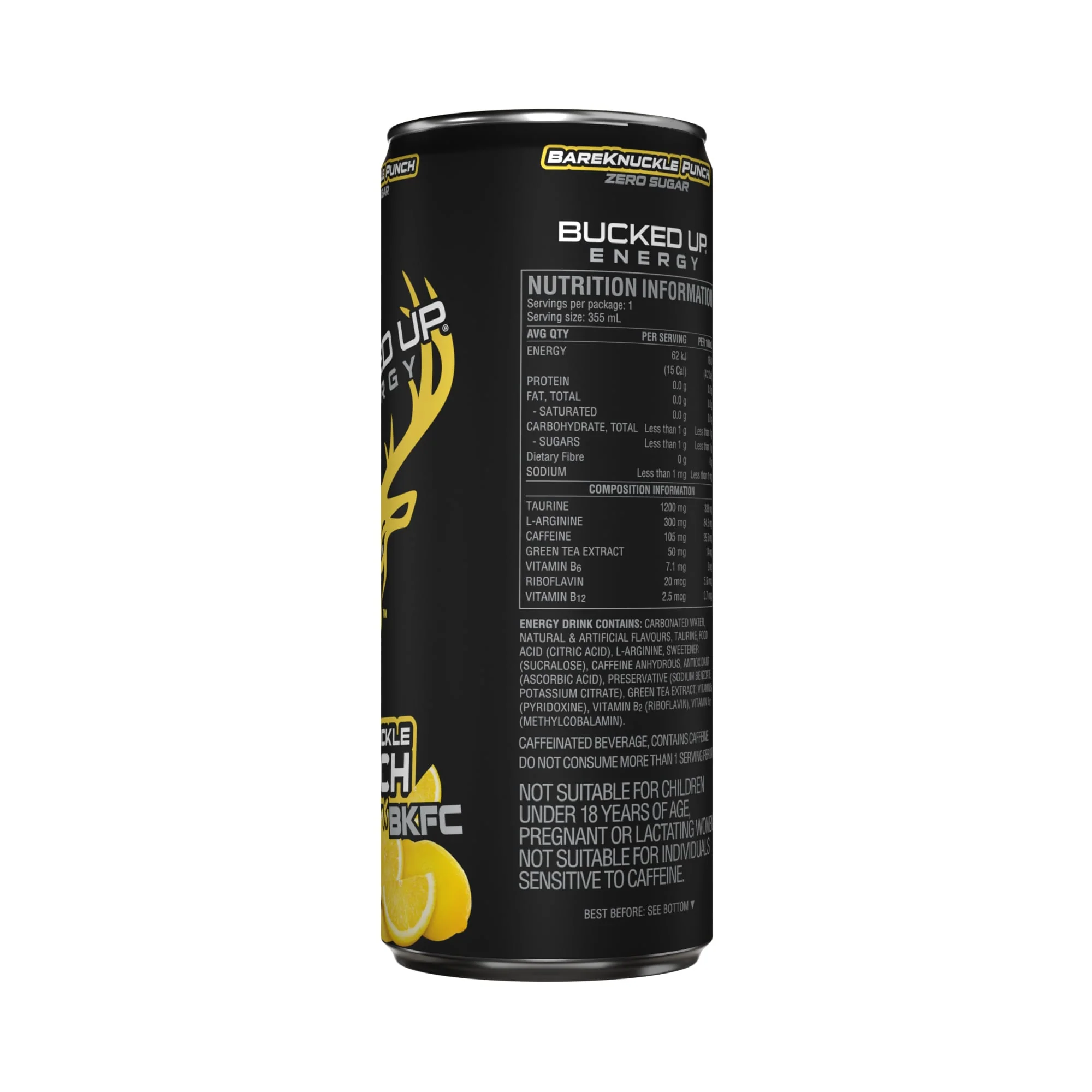Bucked Up Energy Drink 355ml Bare Knuckle Punch - 12 Pack - Image 3