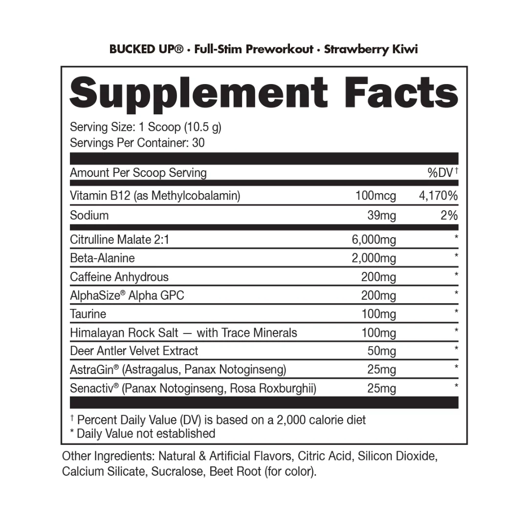 BUCKED UP Pre Workout 30 Strawberry Kiwi - Image 3