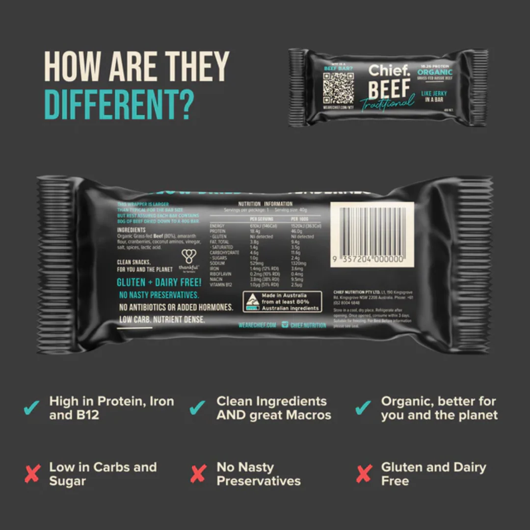 CHIEF Traditional Beef Protein Bar 40g - 12 Pack - Image 3