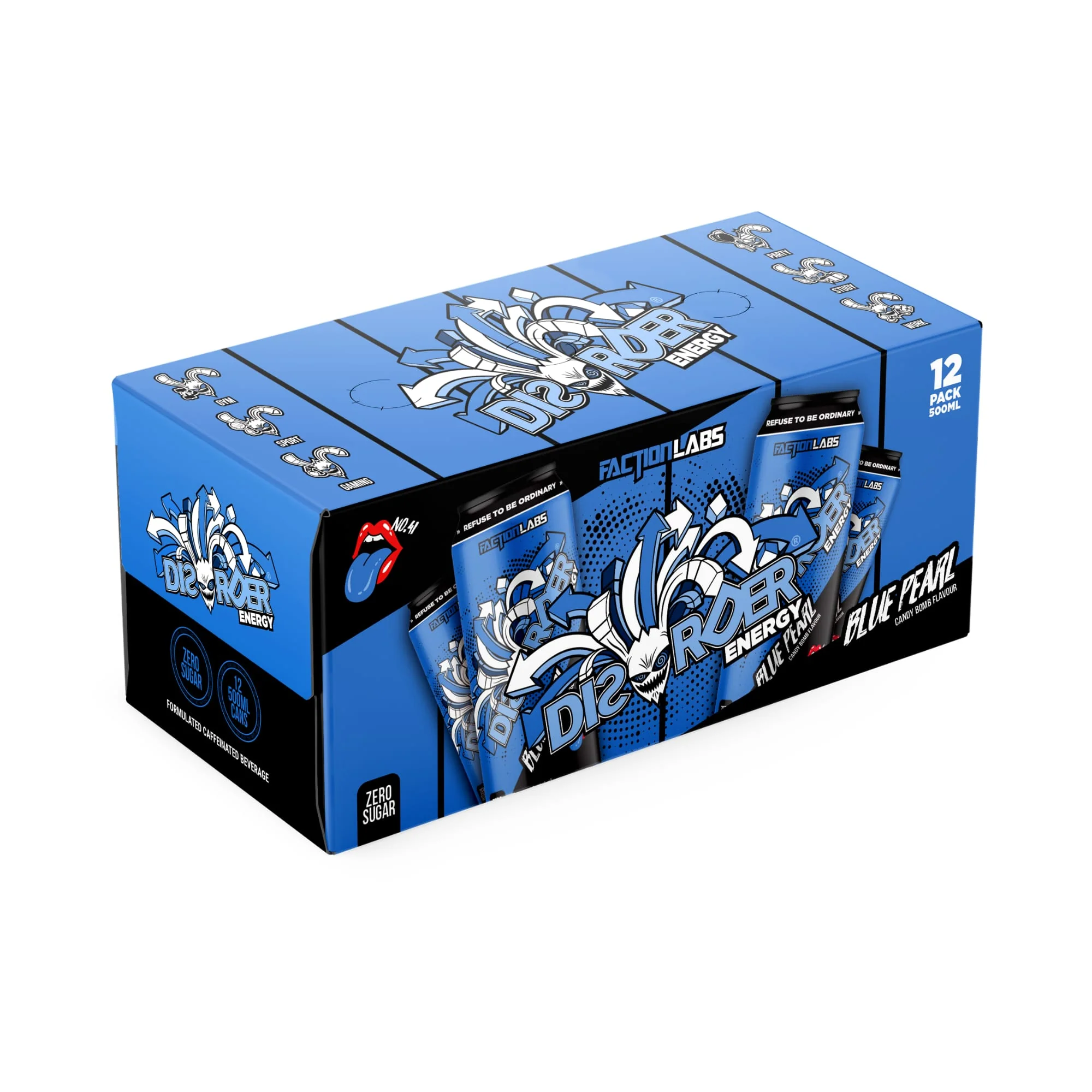 Faction Labs DISORDER Energy RTD 500ml Blue Pearl - 12 Pack - Image 2