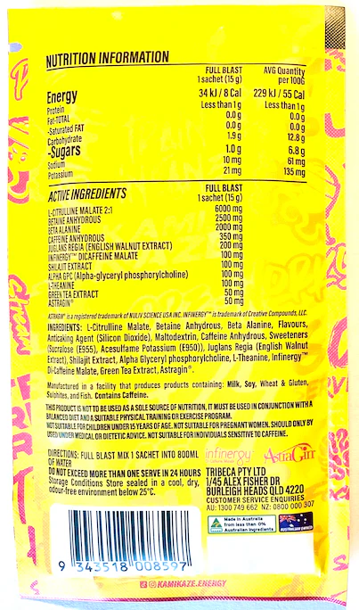 Kamikaze Pre Workout Sachet 14.5g Slushy Madness - 10 Pack - Image 2