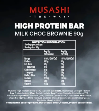 Musashi High Protein Bar - 90g - Choc Brownie - 12 Pack - Image 3