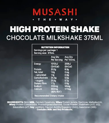 Musashi High Protein Shake 375ml Chocolate - 6 Pack - Image 3
