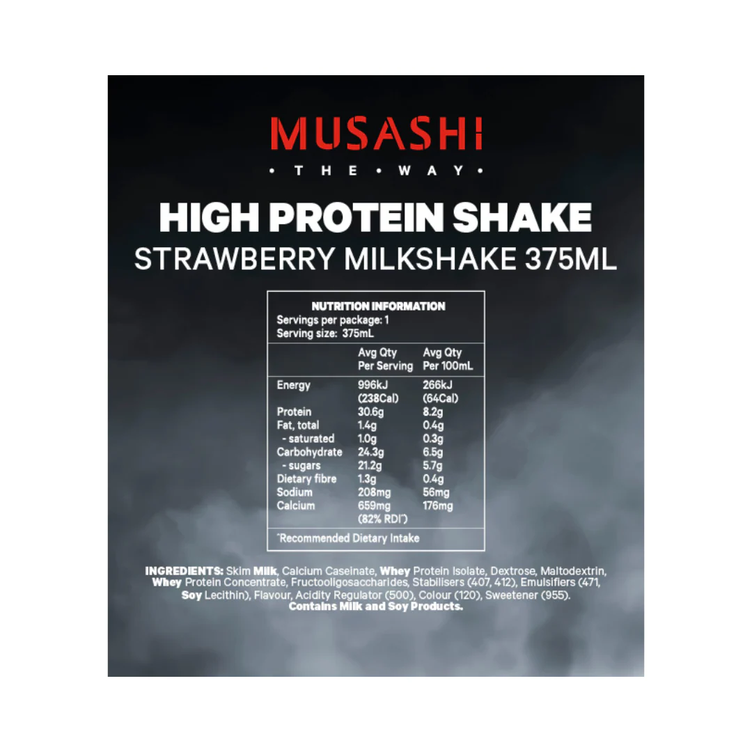 Musashi High Protein Shake 375ml Strawberry - 6 Pack - Image 3
